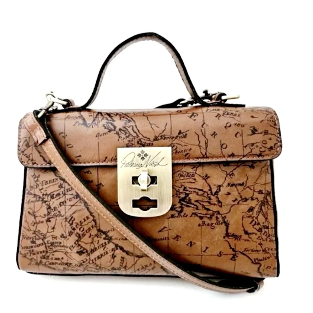Patricia Nash Signature Map Carisbrooke Riot Rust Satchel - Picture 1 of 7